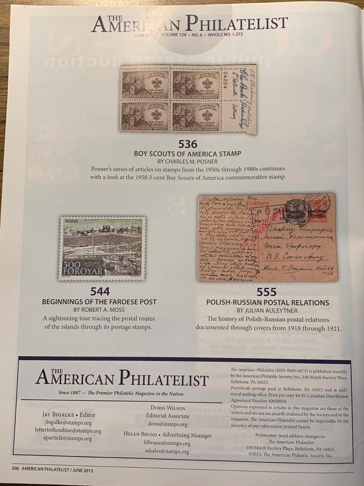 American Philatelist Magazine 2015, June