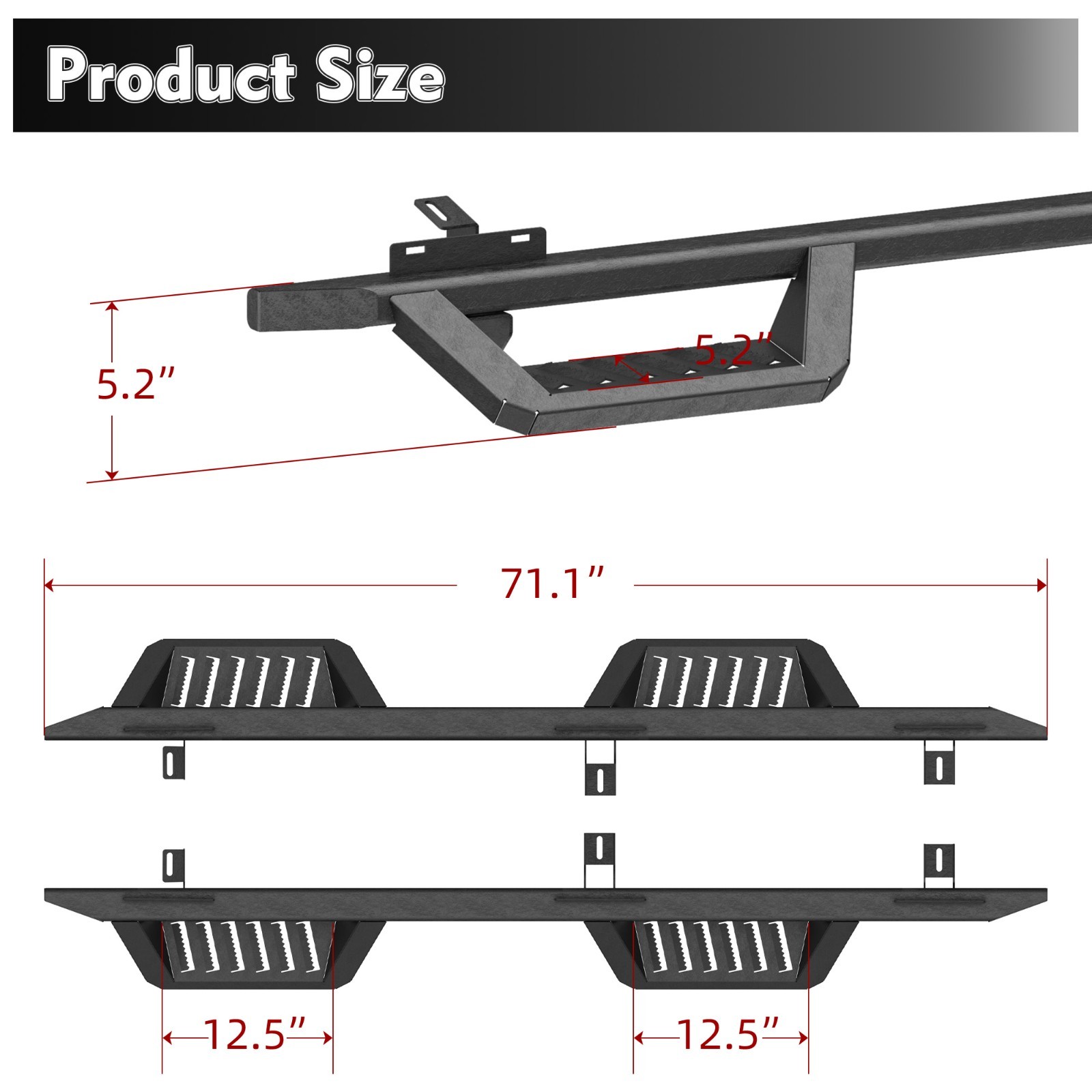 Running Boards For 07-18 Jeep Wrangler JK 4 Doors Black Powder Coated Side Steps