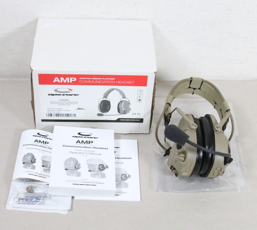 NEW OPEN Ops-Core AMP Communication Headset NFMI Connectorized Tan 499 w/ Mic