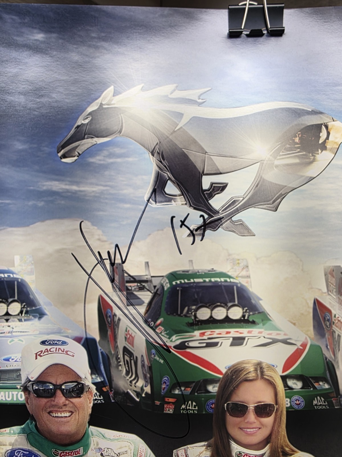 36" X 24" Autographed Ford Mustang Funny Car Poster John Force, Bob Tasca iii,