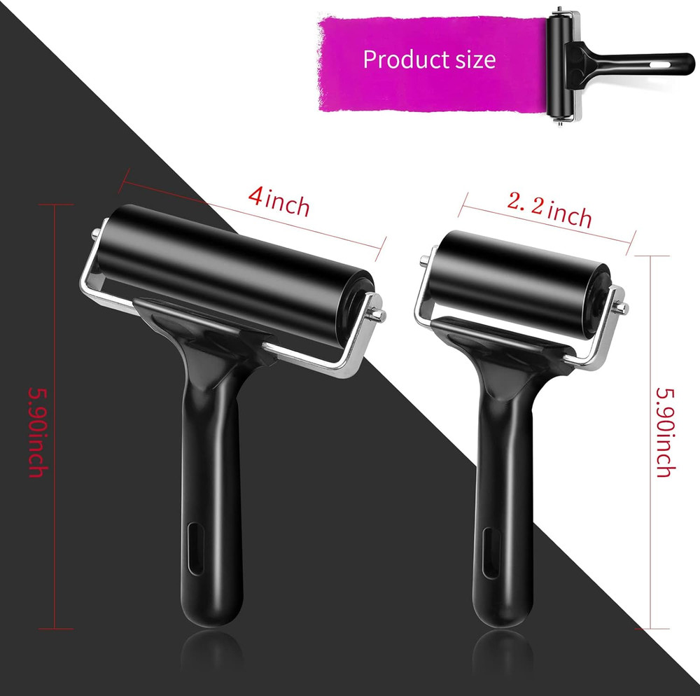 2Pcs Rubber Roller Brayer Rollers Hard Rubber 4 and 2.2 Inch for Printmaking (Bl