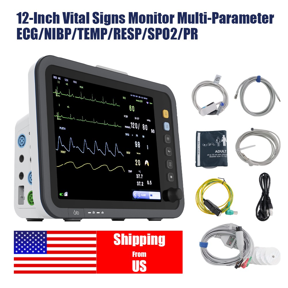 12-Inch Patient Vital Signs Monitor Multi-Parameter ECG/NIBP/TEMP/RESP/SPO2/PR