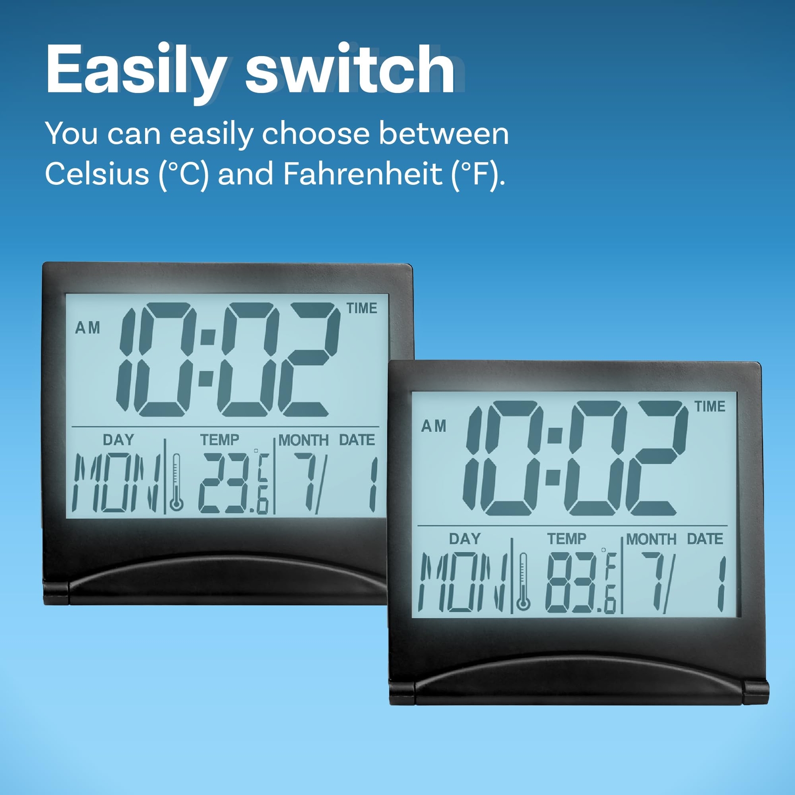 Digital Clock LCD Travel Alarm Foldable with Backlight – Digital Clock with Day,