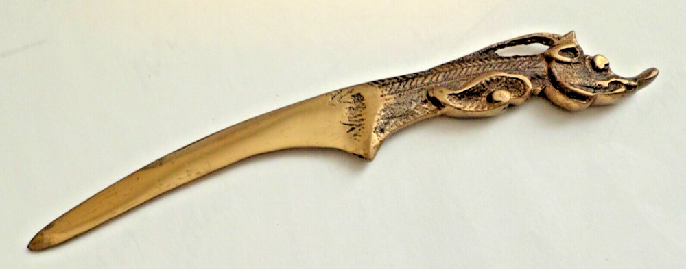 BRASS LETTER OPENER WITH DRAGON  TOP