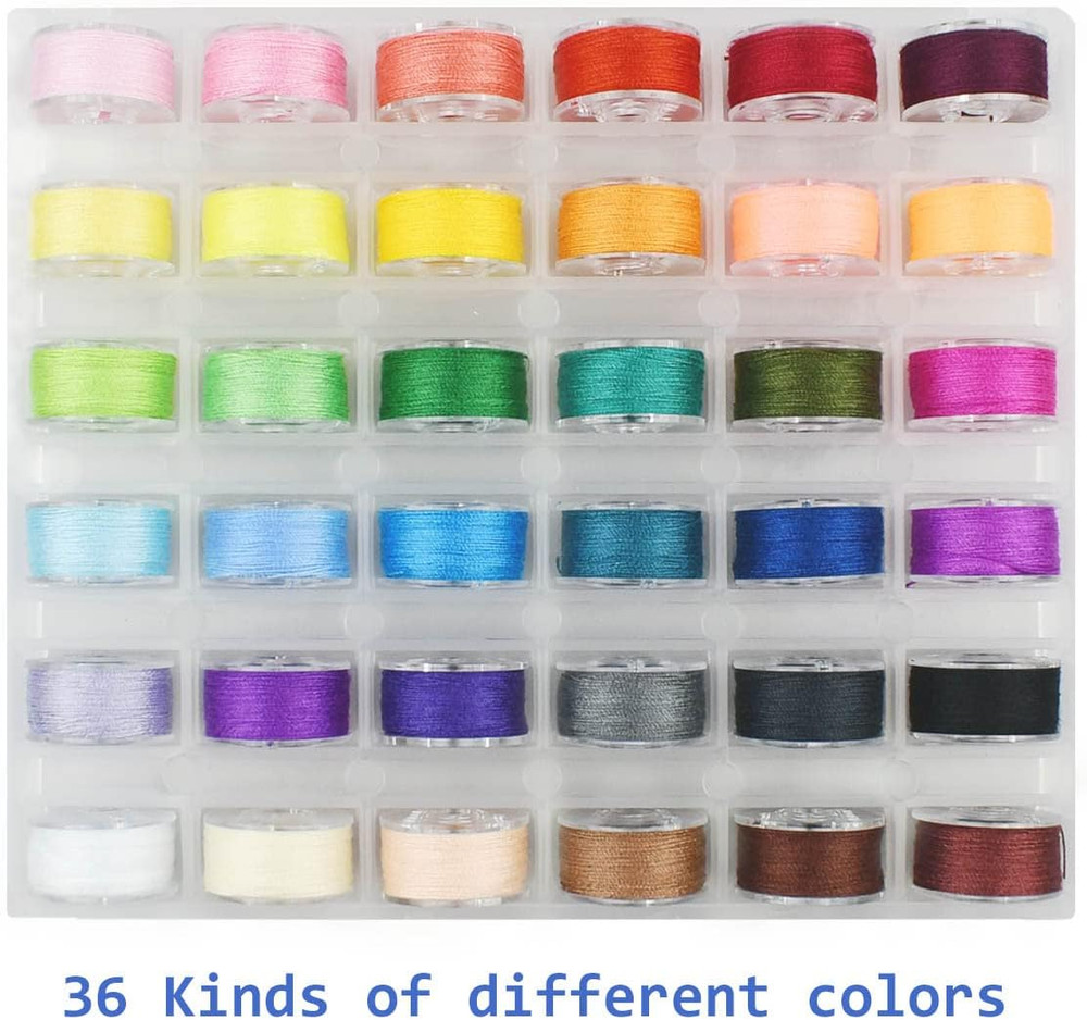 36 Pcs Bobbins and Sewing Threads Prewound Bobbin Thread with Storage Plastic Ca