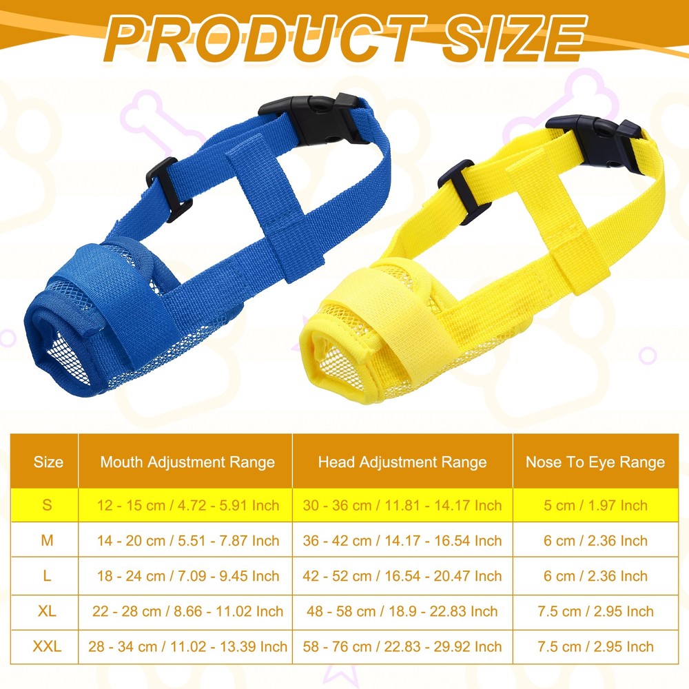 Dog Muzzle, Soft Mesh Muzzle Mouth Guard Cover(2Pcs, Yellow, Blue, S)