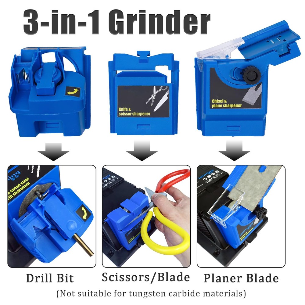 Electric Drill Bit Sharpener, 3-in-1 Multifunction Large, Blue