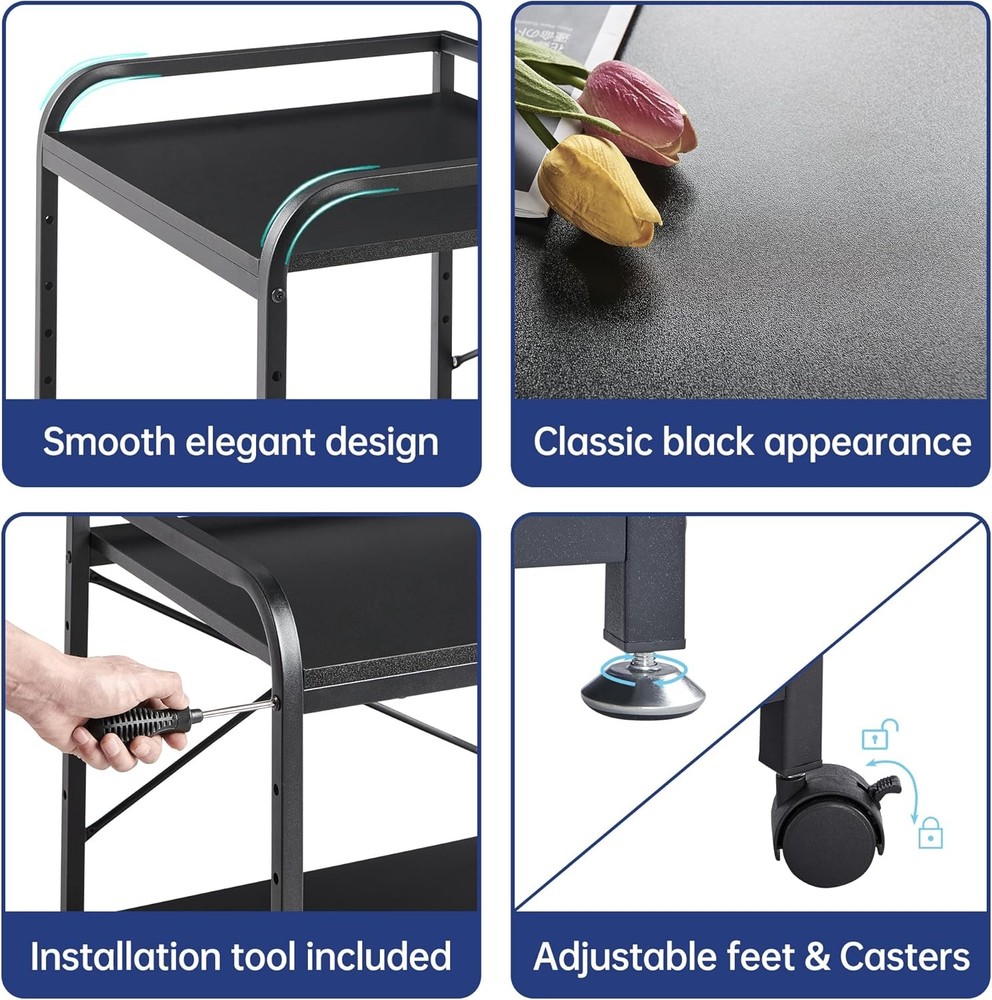 2 Tier Under Desk Printer Stand W/ Storage 20 Inches Deep Large Printer Table W/
