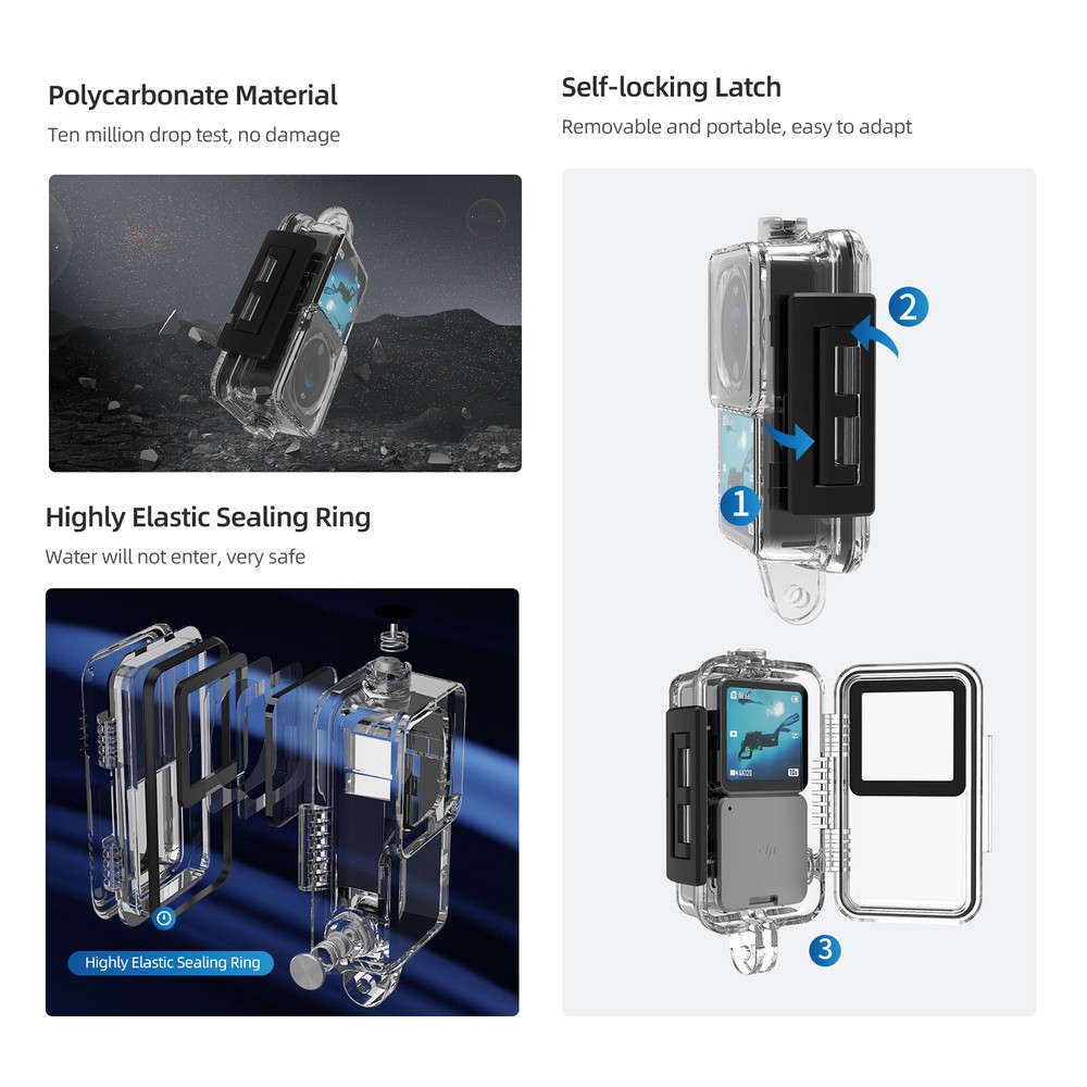 For DJI Action 2 Camera 45M Underwater Diving Housing Protective Case w/ Adapter
