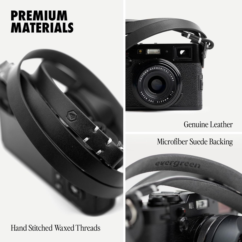 Evergreen Leather Camera Strap – Split Ring, 28" or 38" Compatible with Fuji Son