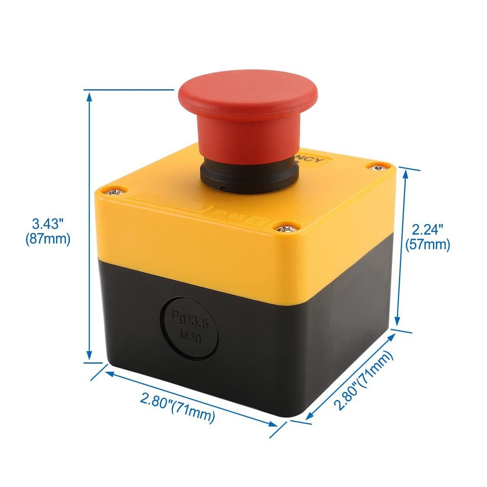 Baomain Red Sign Momentary Emergency Stop Weatherproof Push Button Switch...