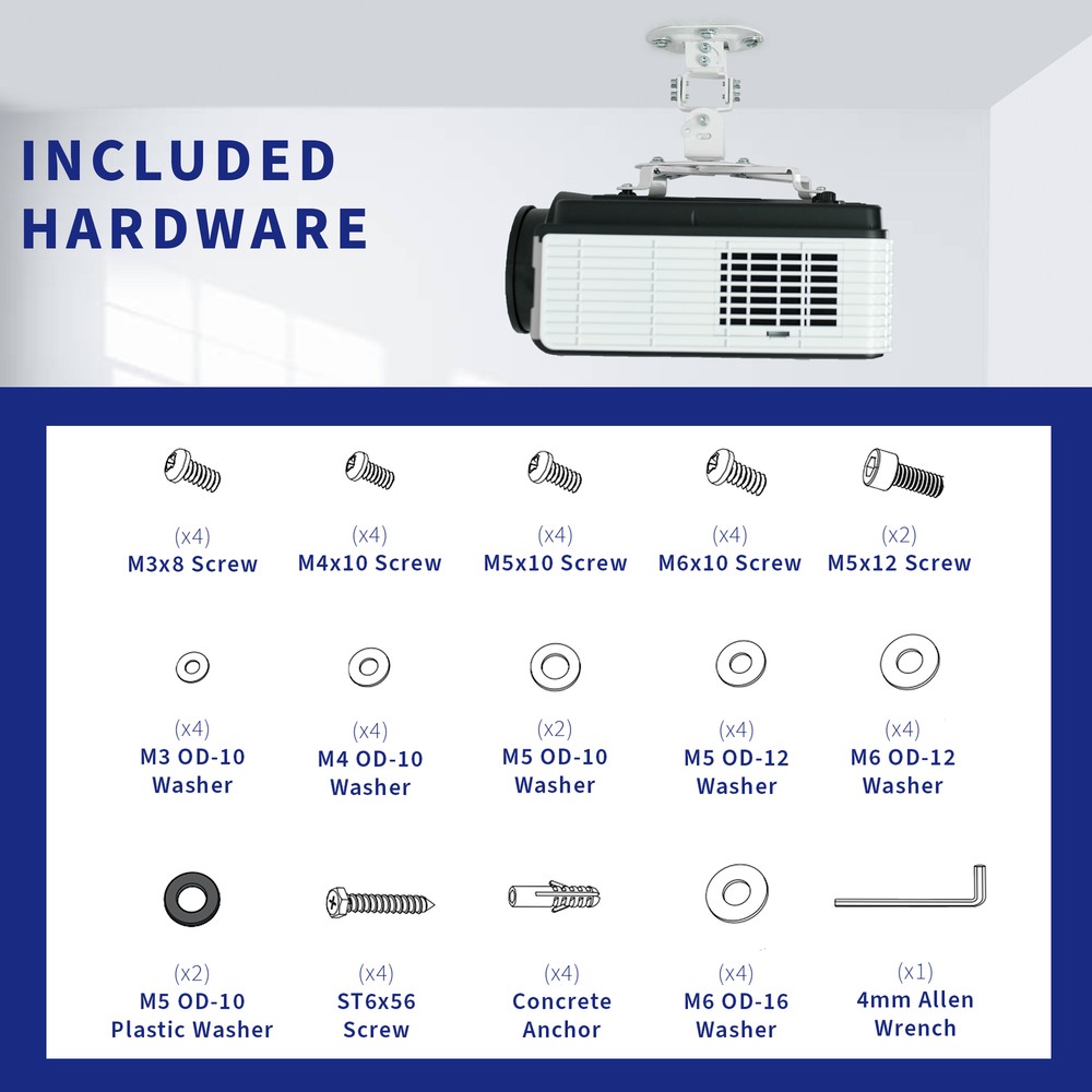 VIVO Universal Adjustable Ceiling Projector Theater Mount White | Extending Arms
