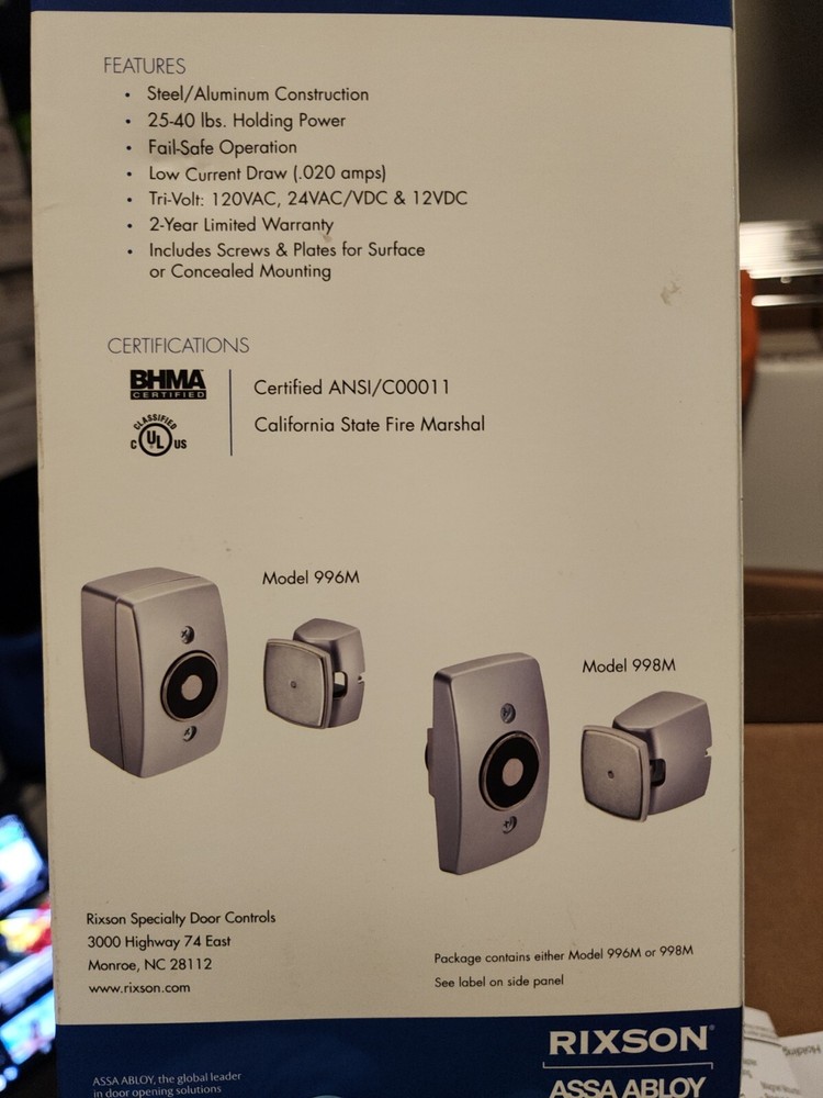 Rixson Assa Abloy 996M Wall Mounted Electromagnetic Door Holder & Release