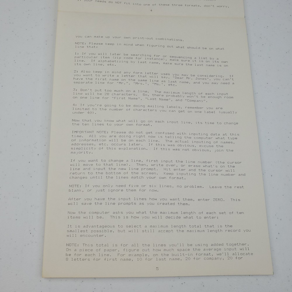 TI-99/4A Data Base 1 Computer Game Manuel Instructions Only Guide SPC Software