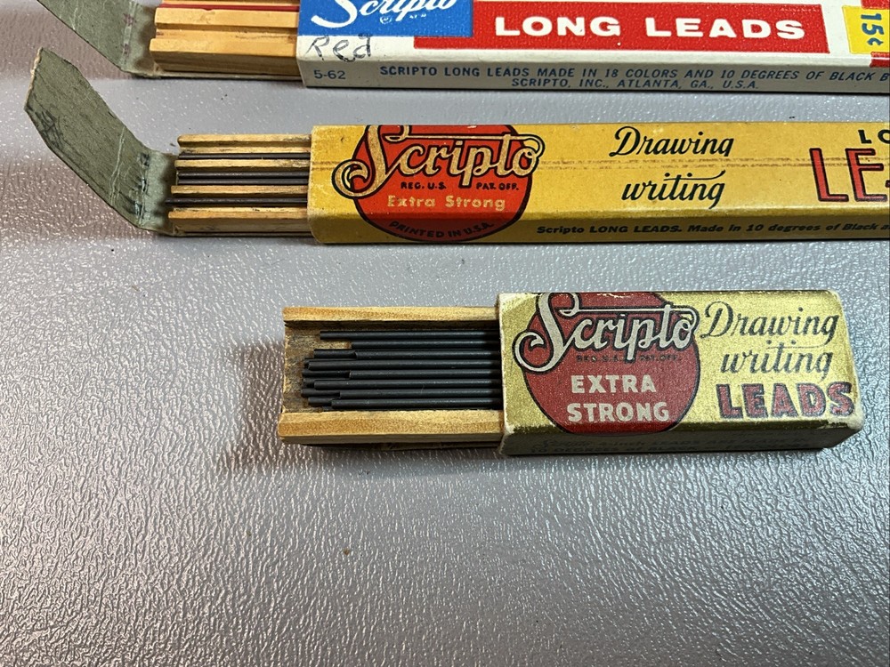 VINTAGE MECHANICAL PENCIL LEADS BY SCRIPTO, FOUR BOXES. PARTIALLY FULL. (S1194)