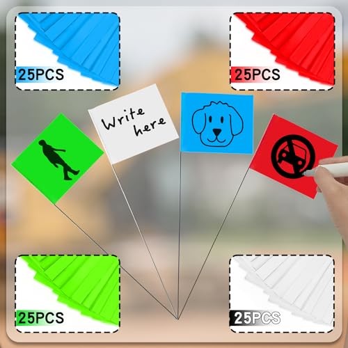 100Pack Marking Flags, Red & Green & Blue & White, Writable 100pcs - 4 colors