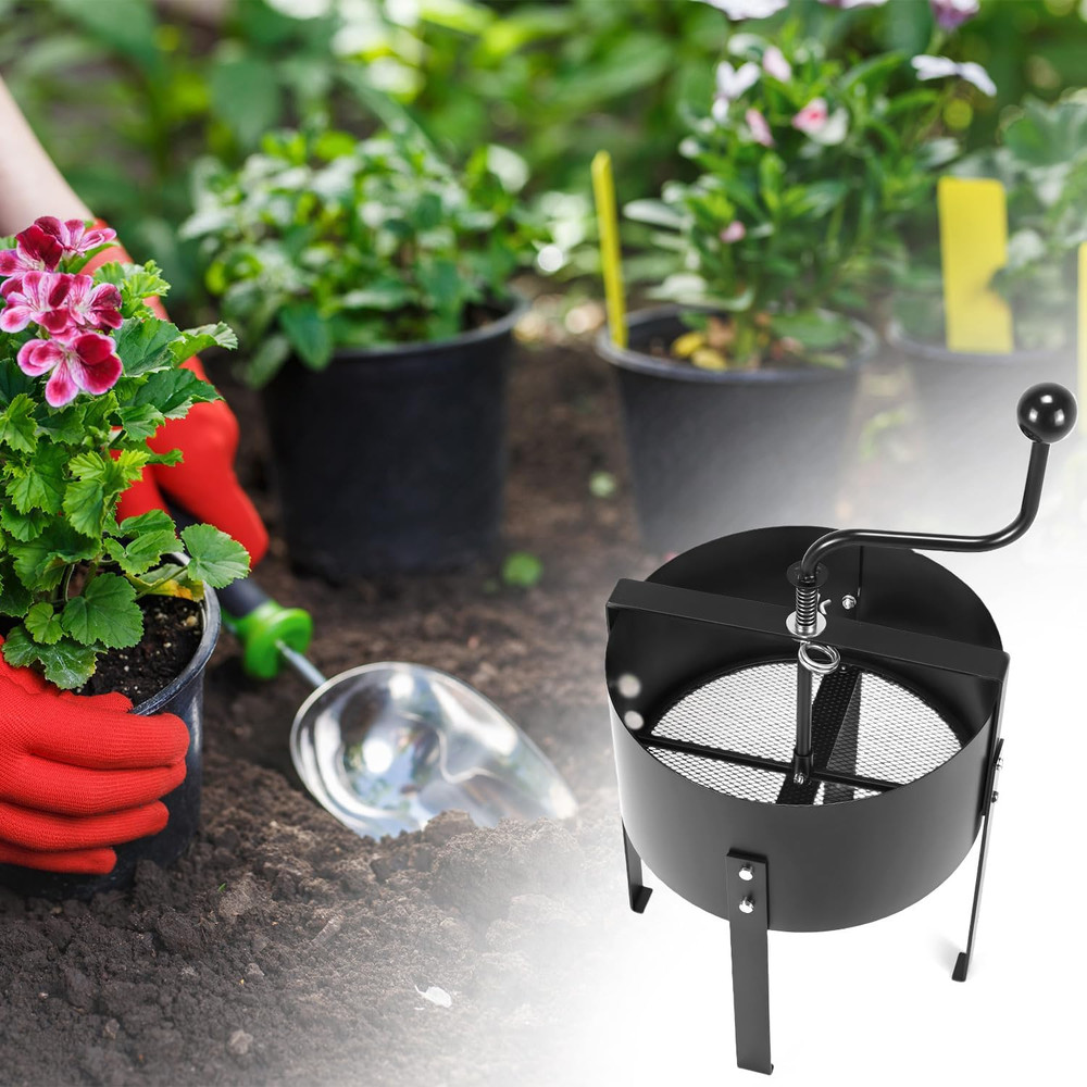 13" Rotary Soil Sifter Compost Sieve, Efficient 1/5 Inch Mesh,Durable Constructi