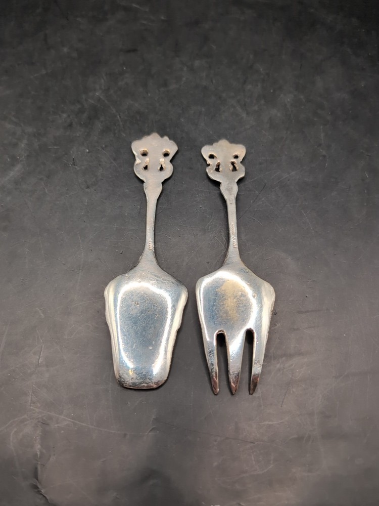 Vintage UGO BELLINI Ornate Serving Spoon & Bon Bon Fork Silver Plate Italy