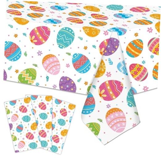 3 Pieces 54x108 Inch Easter Day Egg Plastic Tablecloth, Disposable Rectangle
