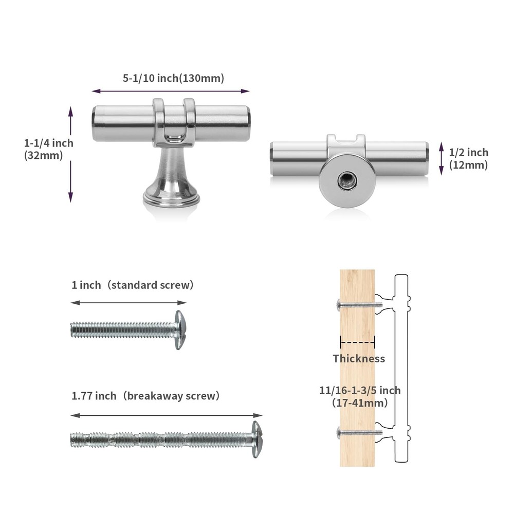 Haliwu 10 Pack Brushed Nickel T-bar Cabinet Knobs, Kitchen Cabinet Knobs and ...