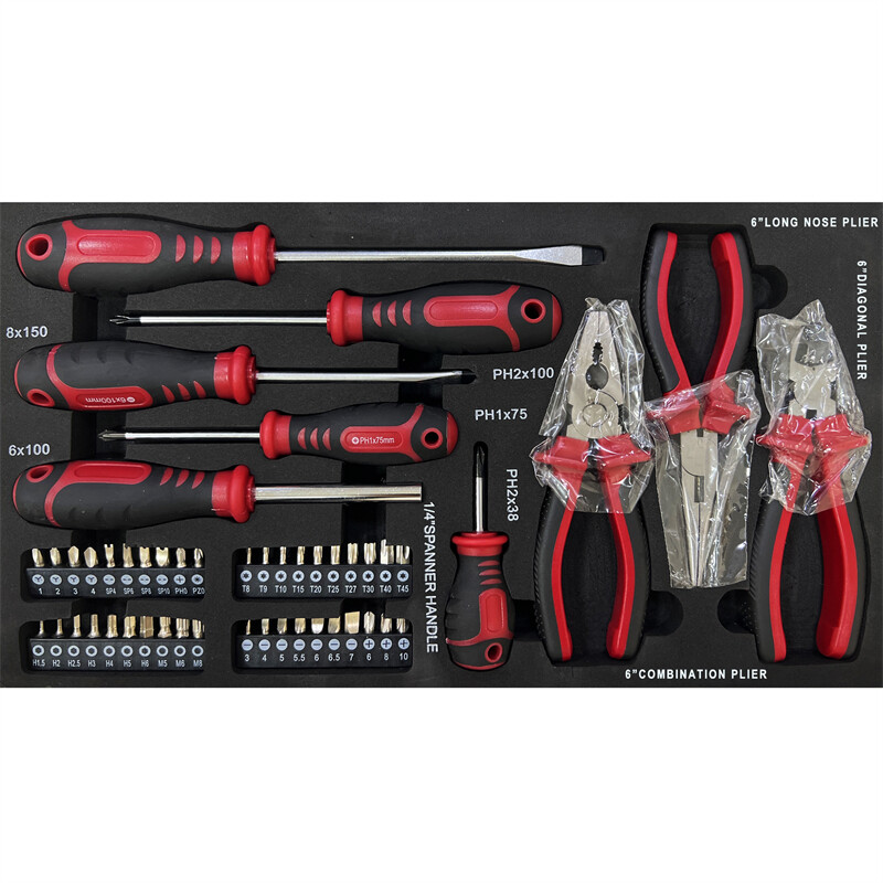 3-Drawer Tool Box with Tool Set Lockable Tool Cabinet with Handle Black & Orange