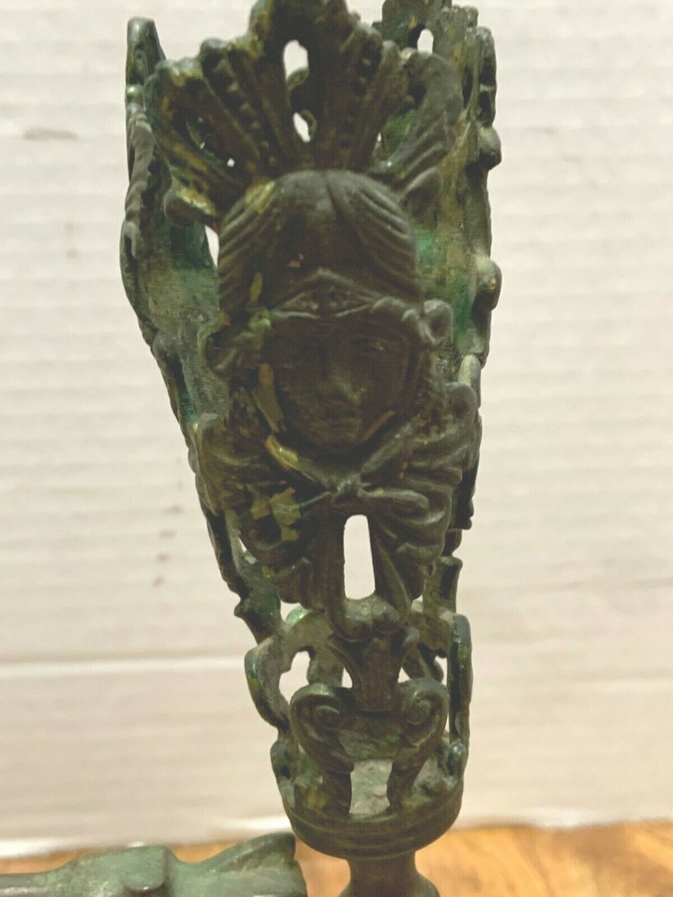 Pr Victorian Brass GARNITURES DEER with VASE INSERTS in MASK Frames Marble Bases