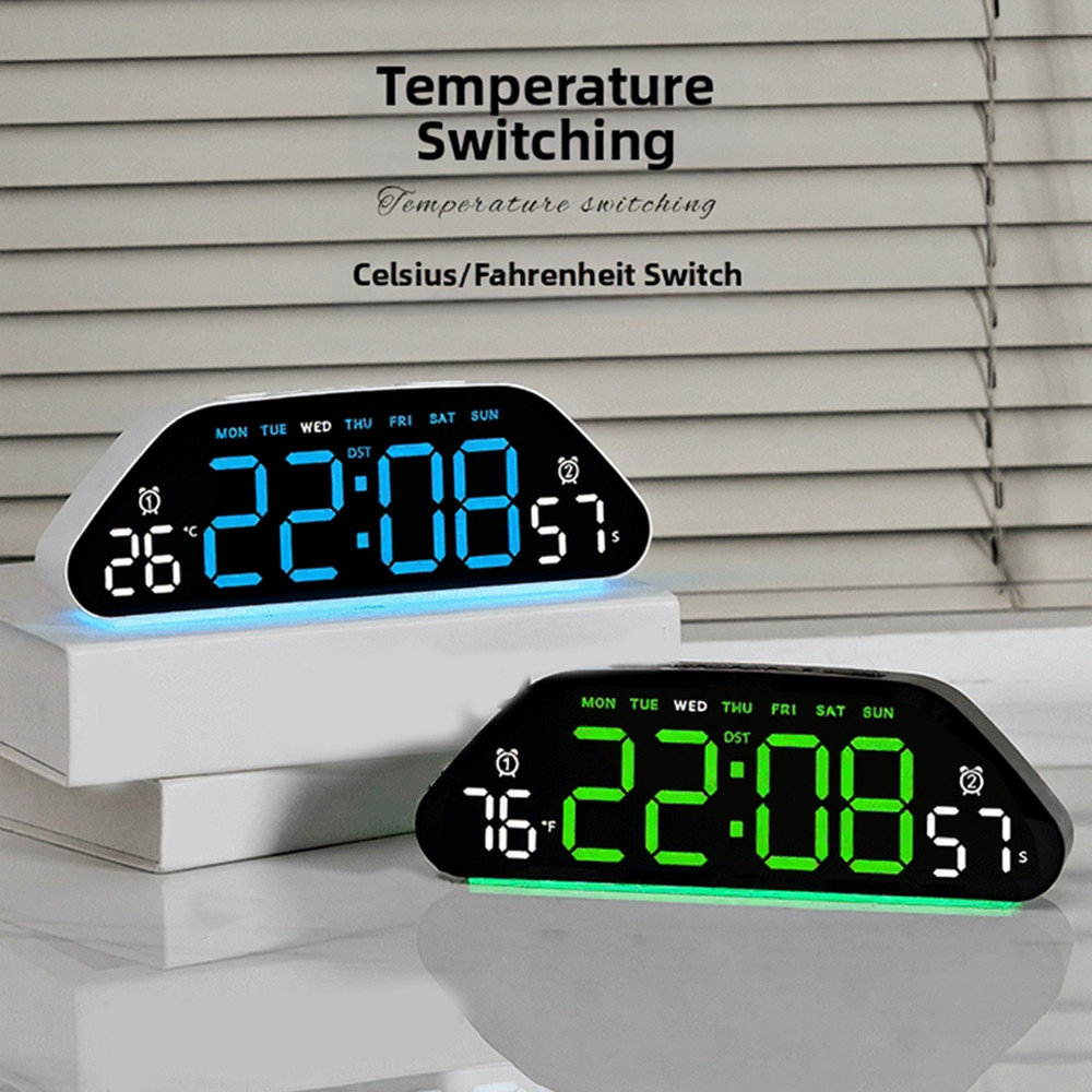 Wall Mounted Silent LED Alarm Clock Large Display Temp Humidity Sensor