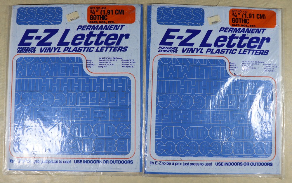 Vinyl Plastic Letters 3/4"Gothic - E-Z Letter - 2 Sets