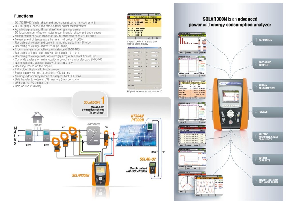 HT Instruments SOLAR300N Power Quality Analyzer for testing photovoltaic systems