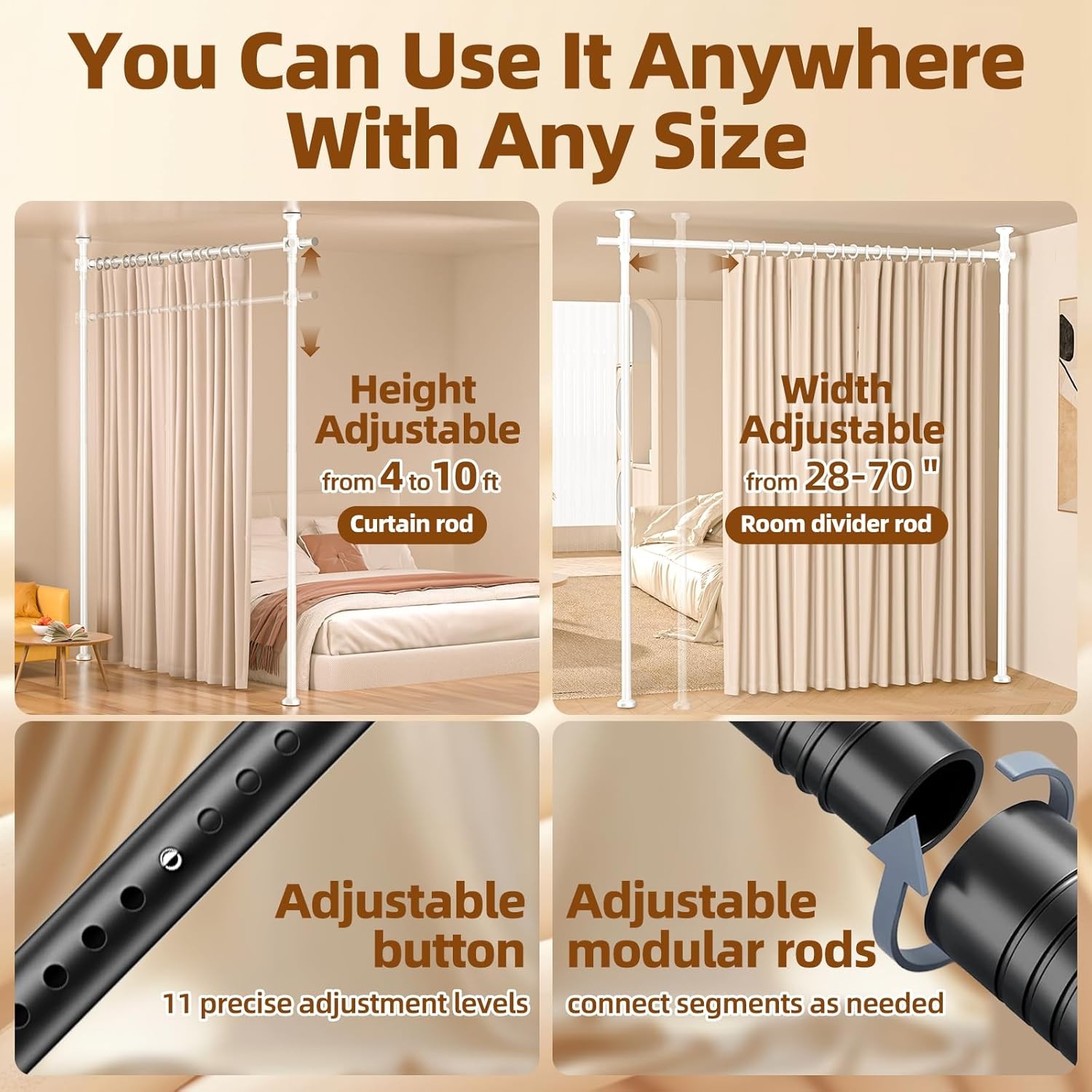 Room Divider No Drilling Curtain Rod Wall Divider Room Separation Durable Home