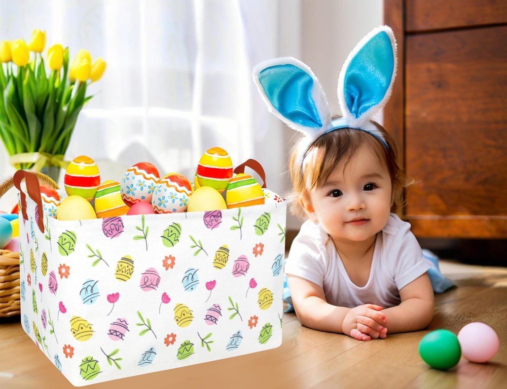 BOOHIT Rectangle Empty Easter Baskets Boy Large Toy Storage Bin Girls collaps...