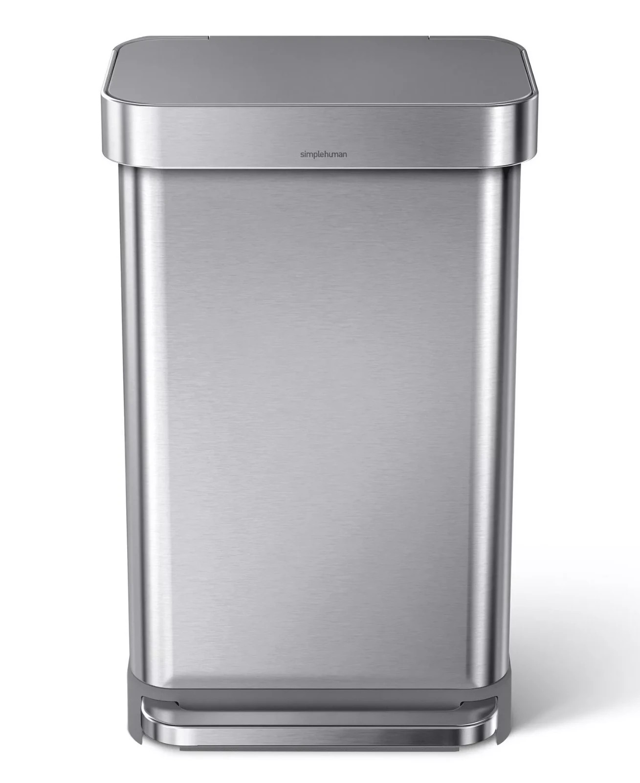 simplehuman 45 Liter Rectangular Step Kitchen Trash Can with Liner Pocket, Stain