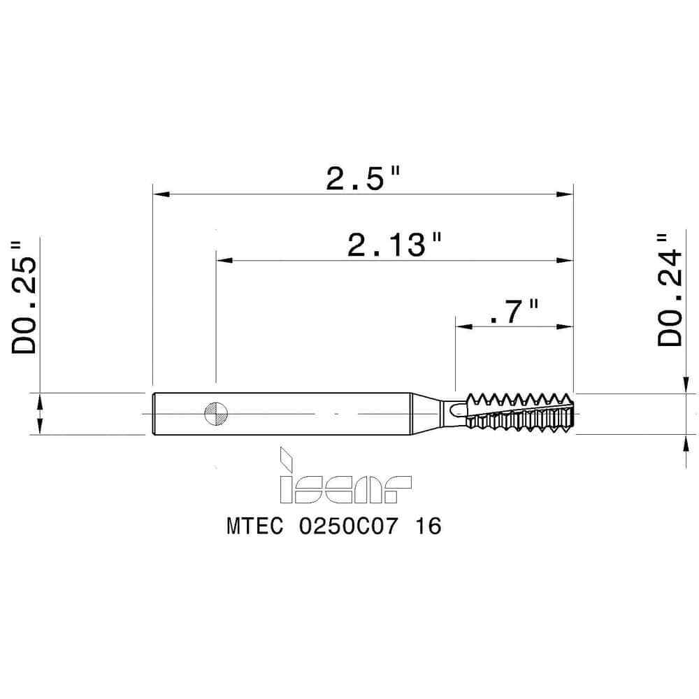 Iscar External 3-Flute Solid Carbide Helical Flute Thread Mill TiAlN Finish, ...