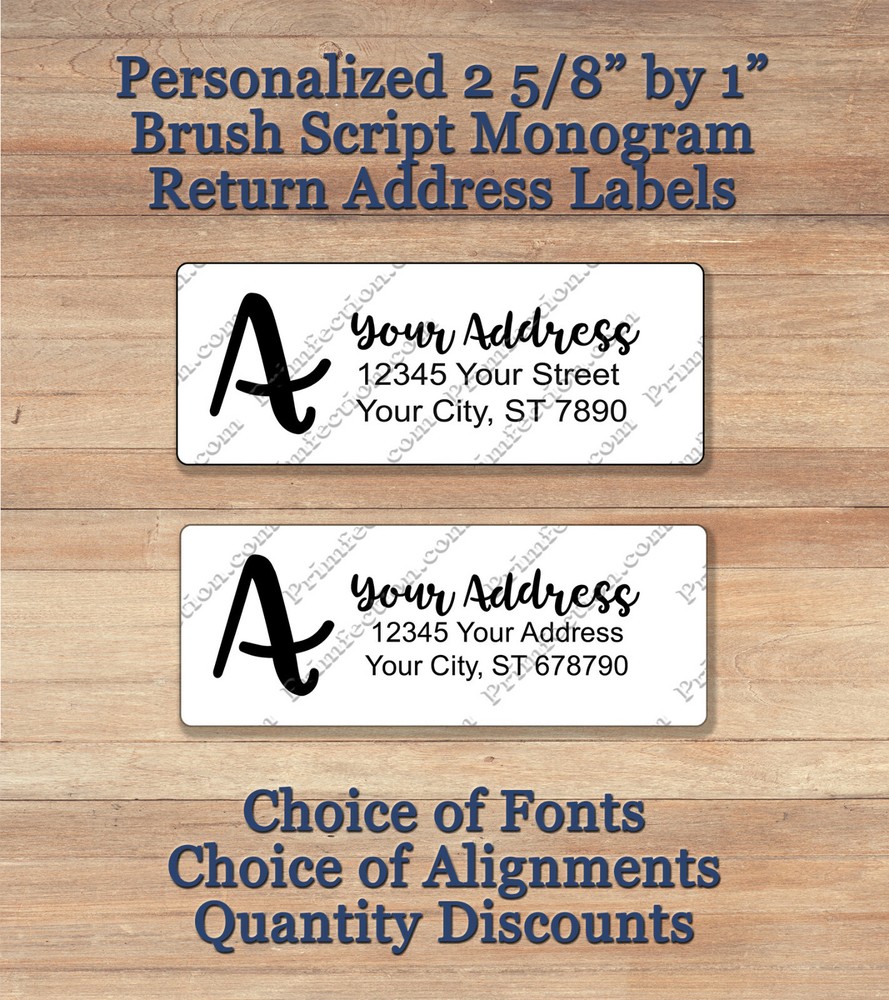 30 Personalized GLOSSY 1 x 2.63 Inch Return Address Monogram Brush Script Labels
