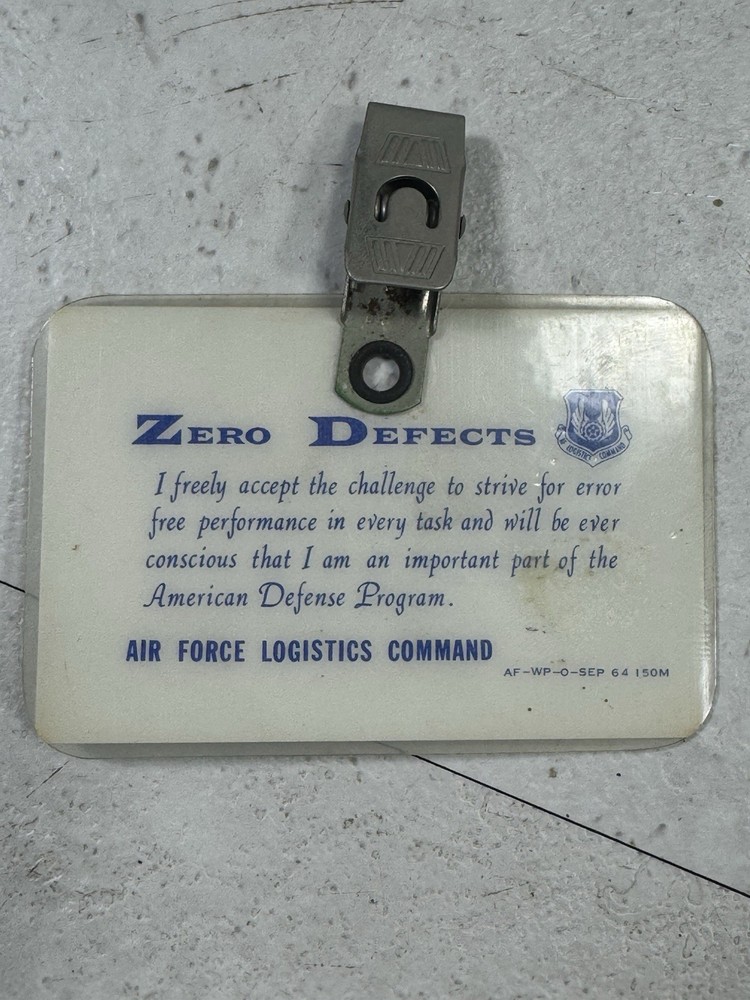 1964 Air Force Logistics Command “Zero Defects” Morale Badge – ZD Program USAF