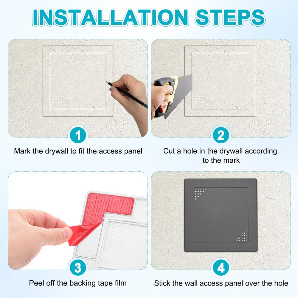 2-Pack Access Panel for Drywall, 6x6" Plastic Removable [Black, Vented Square]