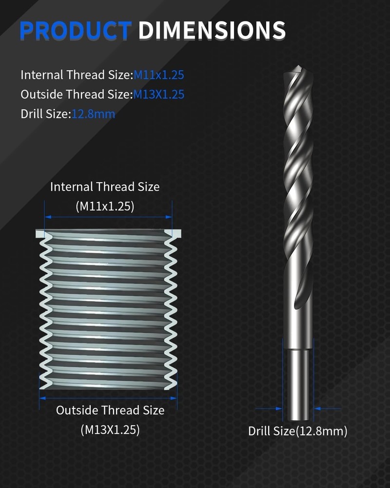 Complete M11x1.25 Metric Thread Restoration Set, 10 Inserts