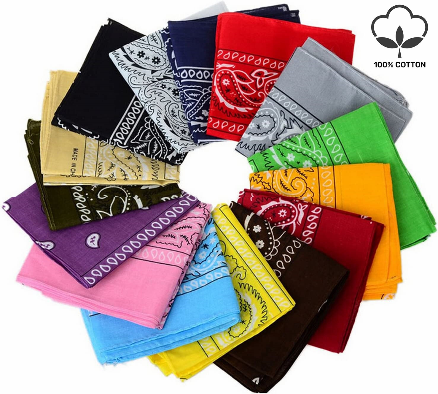 12 Pcs Lot 100% Cotton Paisley Print Bandana Face Cover Head Warp Headband Scarf