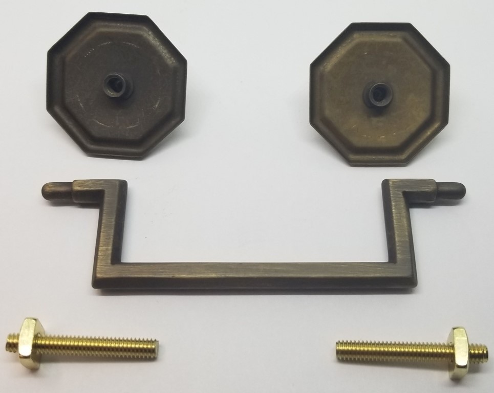 LARGE ANTIQUE BRASS 3-1/2" Centers Colonial Revival Drawer Pull Square Handles