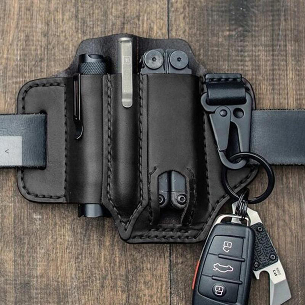EDC Leather Sheath For Knife Belt Flashlight Holster Multitools Organizer US TS