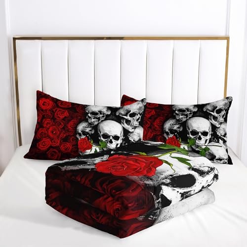 Skull Bedding Set Size,Goth Bedding Sets with Comforter,Skull Queen Skull 16