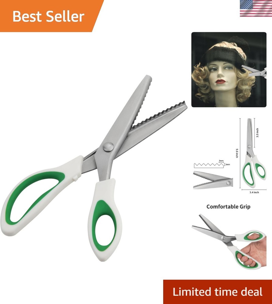 9" Ergonomic Pinking Shears - Precision Zig Zag Craft Scissors for All Fabrics