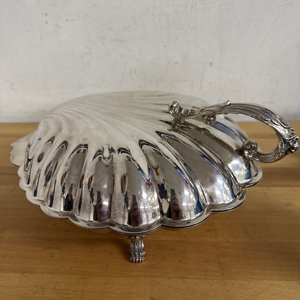 Vtg Sheffield Silver Plated Clam Shell Serving Dish - Scallop - 11” X 11” - LOOK