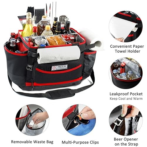 Large BBQ Organizer with Molded Hard Base, Compatible with Blackstone Black-Red