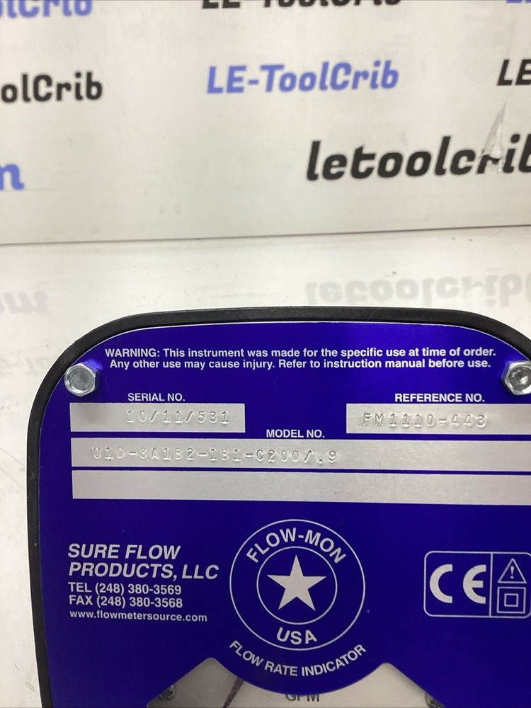 Sure Flow U1D Flow Rate Indicator U1D-8A1B2-1B1-C200/.9 O-928