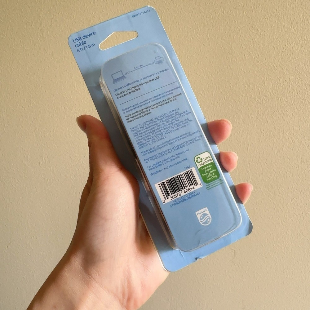 Philips USB 2.0 Device Cable - 6ft New Open Box