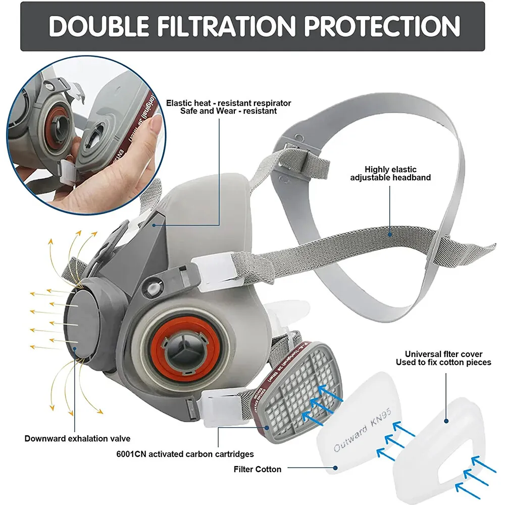 PRO 6200 Half Face Gas Mask Cover Painting Spraying Respirator Work Facepiece