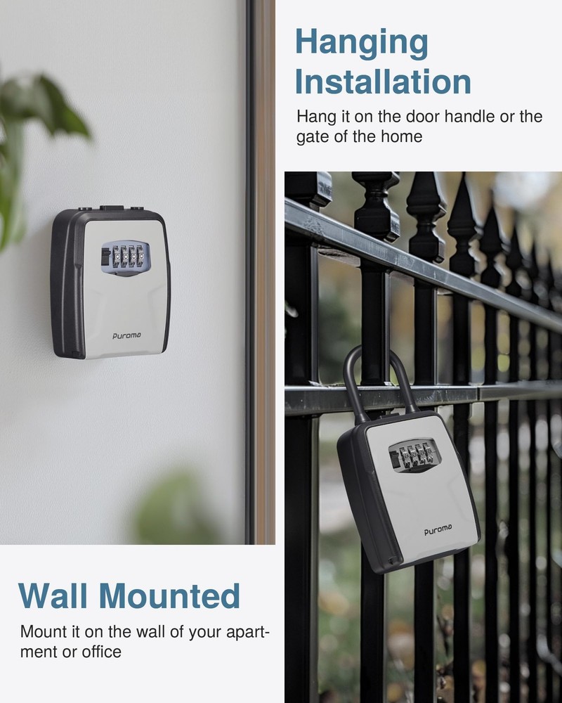 Large Key Lockbox with Hook, Resettable Combination Code Lock Box, Waterproof...