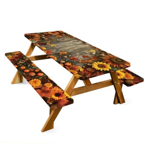 Autumn Harvest Picnic Table Cover Set, 6FT Rustic Fall 3PCS 72"x30" #6