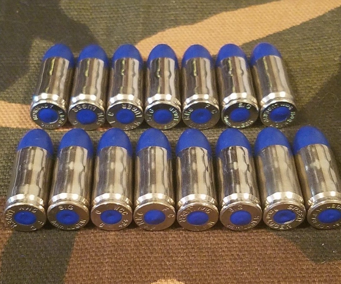 9MM LUGER SNAP CAPS SET OF 15 (BLUE+NICKEL)